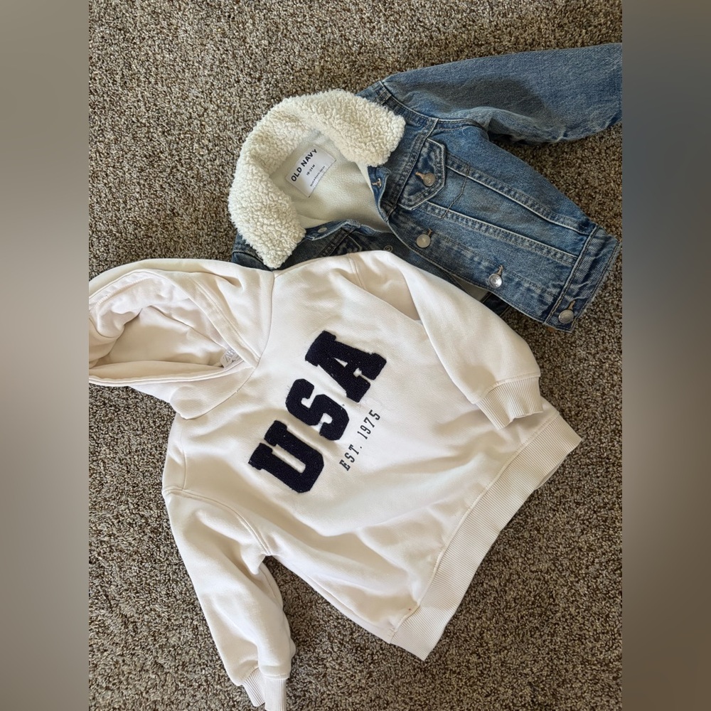 Zara Cream Hoodie and Old navy jean jacket